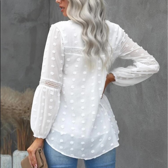 Lace Trim Swiss Dot Blouse - Picture 2 of 5